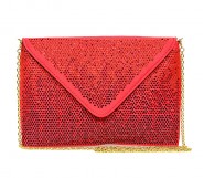 Evening Bag - Satin Envelope Clutch w/ Gradient Colored Rhinestones - Red -BG-EBP2043RD